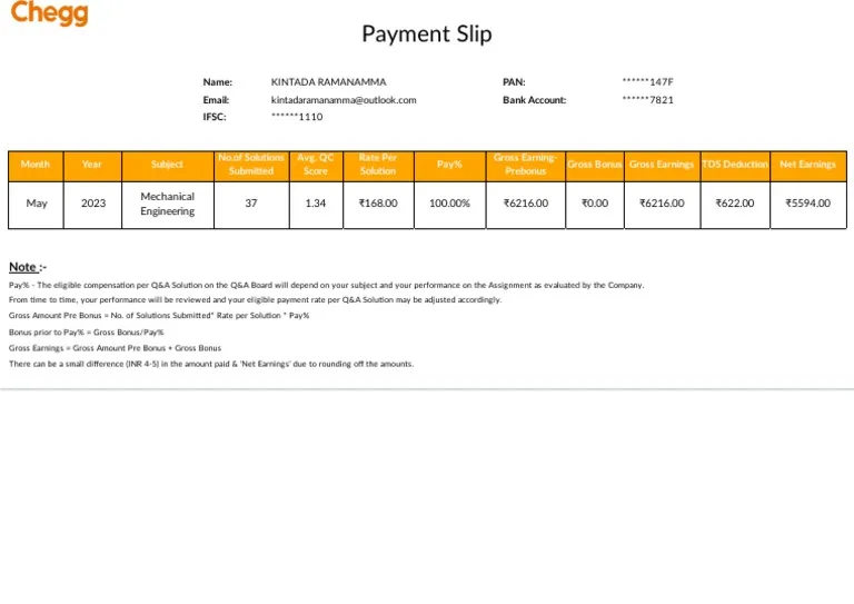 Chegg India online earning app payment proof for students