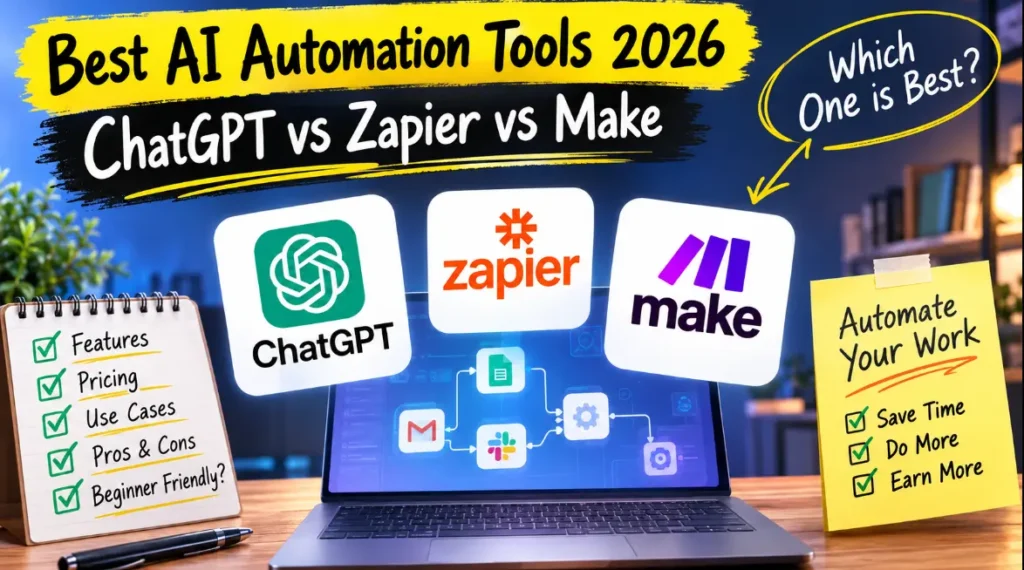 Best AI automation tools 2026 ChatGPT Zapier aur Make comparison