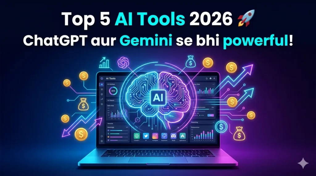 Top 5 AI tools 2026 jo ChatGPT aur Gemini se bhi powerful hain aur paise kamane me madad karte hain