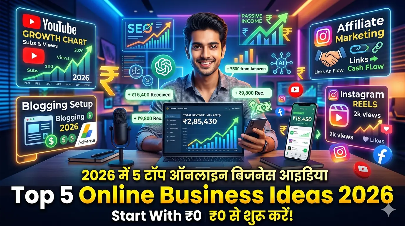 Top 5 Online Business Ideas Without Investment in India 2026 - Smart Hindi Help