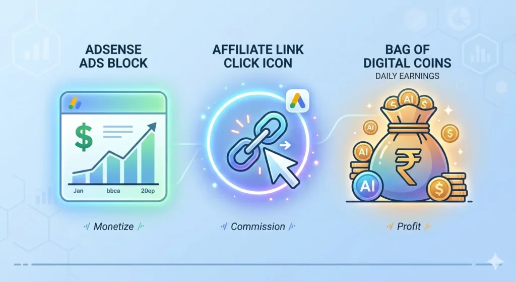 Affiliate marketing income dashboard with AI website earning strategy