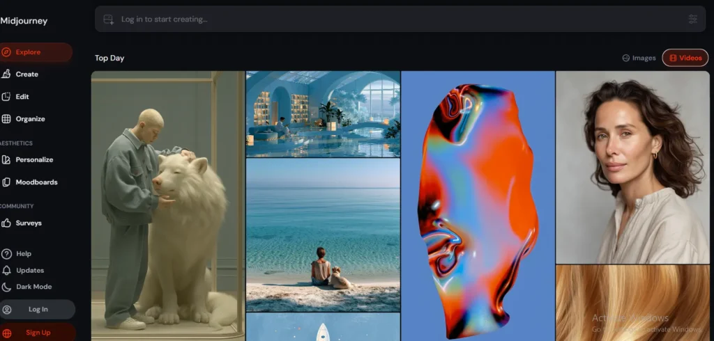 Midjourney AI image generation tool used for creating digital art, social media graphics and making money online through AI design services.