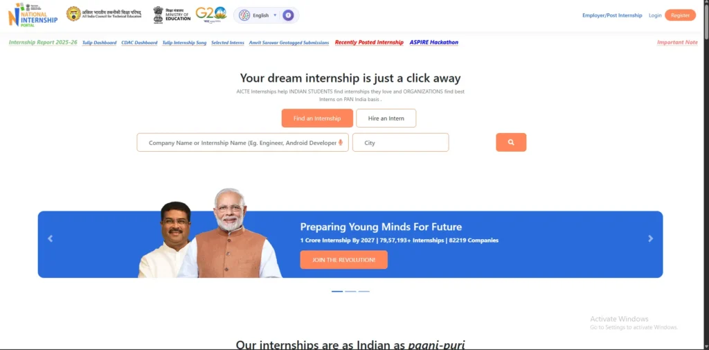 Official secure government portals offering internships and scholarships for Indian youth.