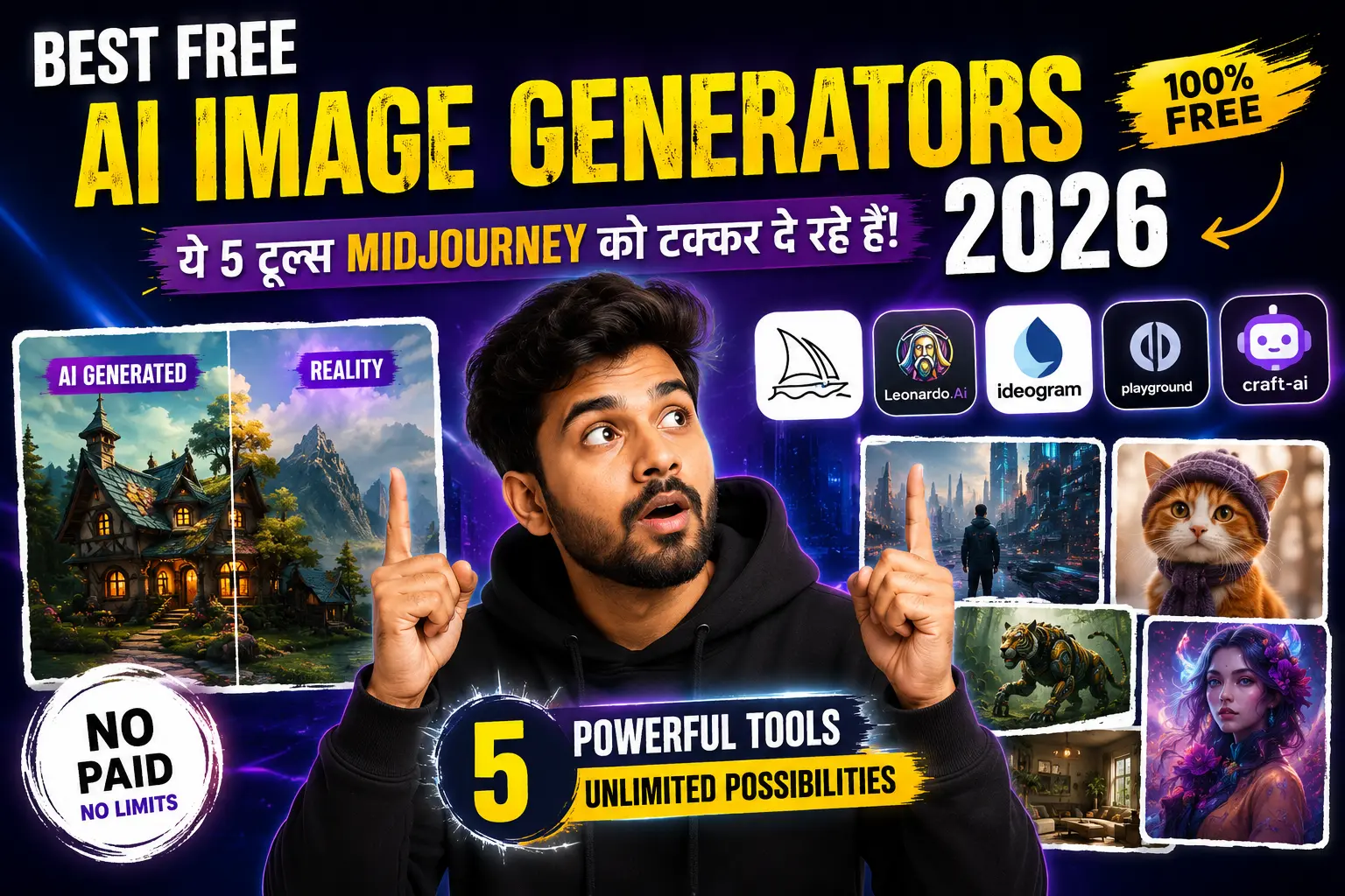 Best Free AI Image Generators 2026 featuring 5 powerful free AI tools that can create images like Midjourney