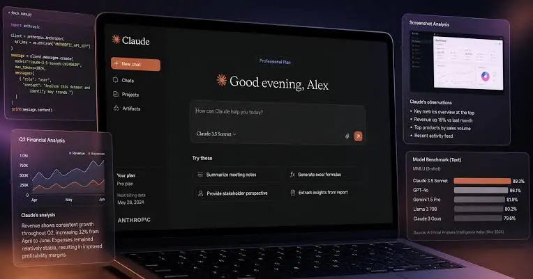 Claude AI interface showing advanced AI writing, research, and long-form content creation features in Hindi review