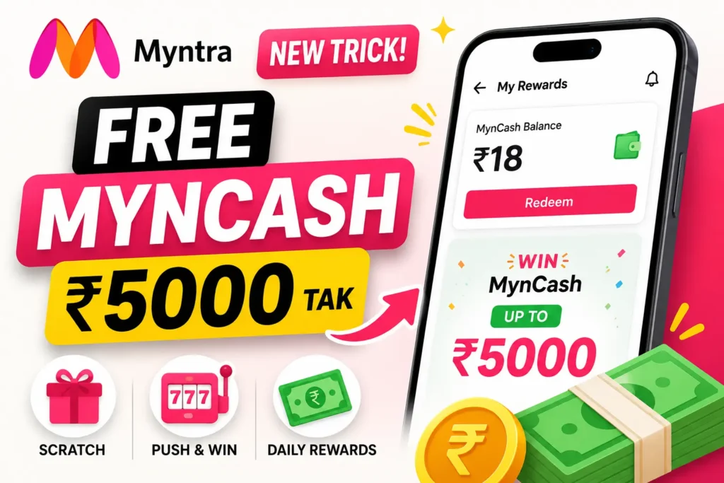 Myntra Free MynCash up to ₹5000 rewards banner with review program