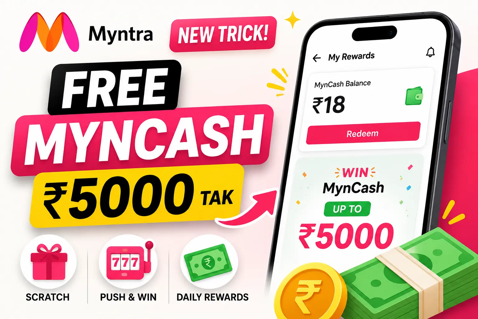 Myntra Free MynCash up to ₹5000 rewards banner with review program