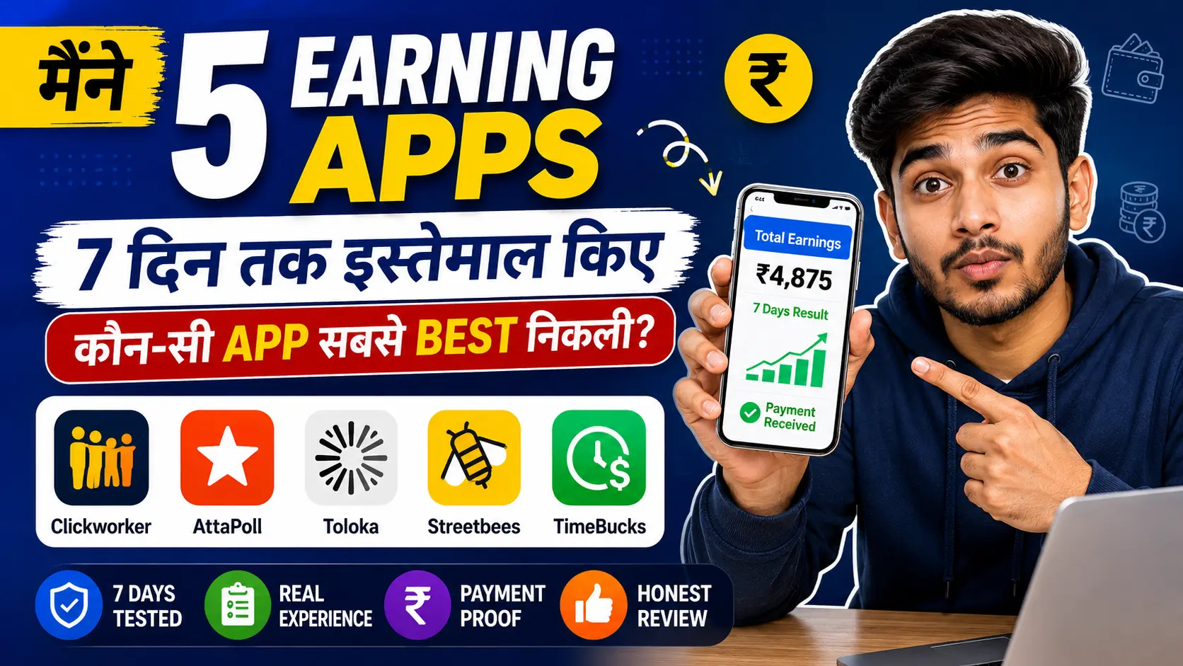 I Tried 5 Earning Apps for 7 Days honest review with Clickworker, Toloka, AttaPoll, Streetbees and TimeBucks