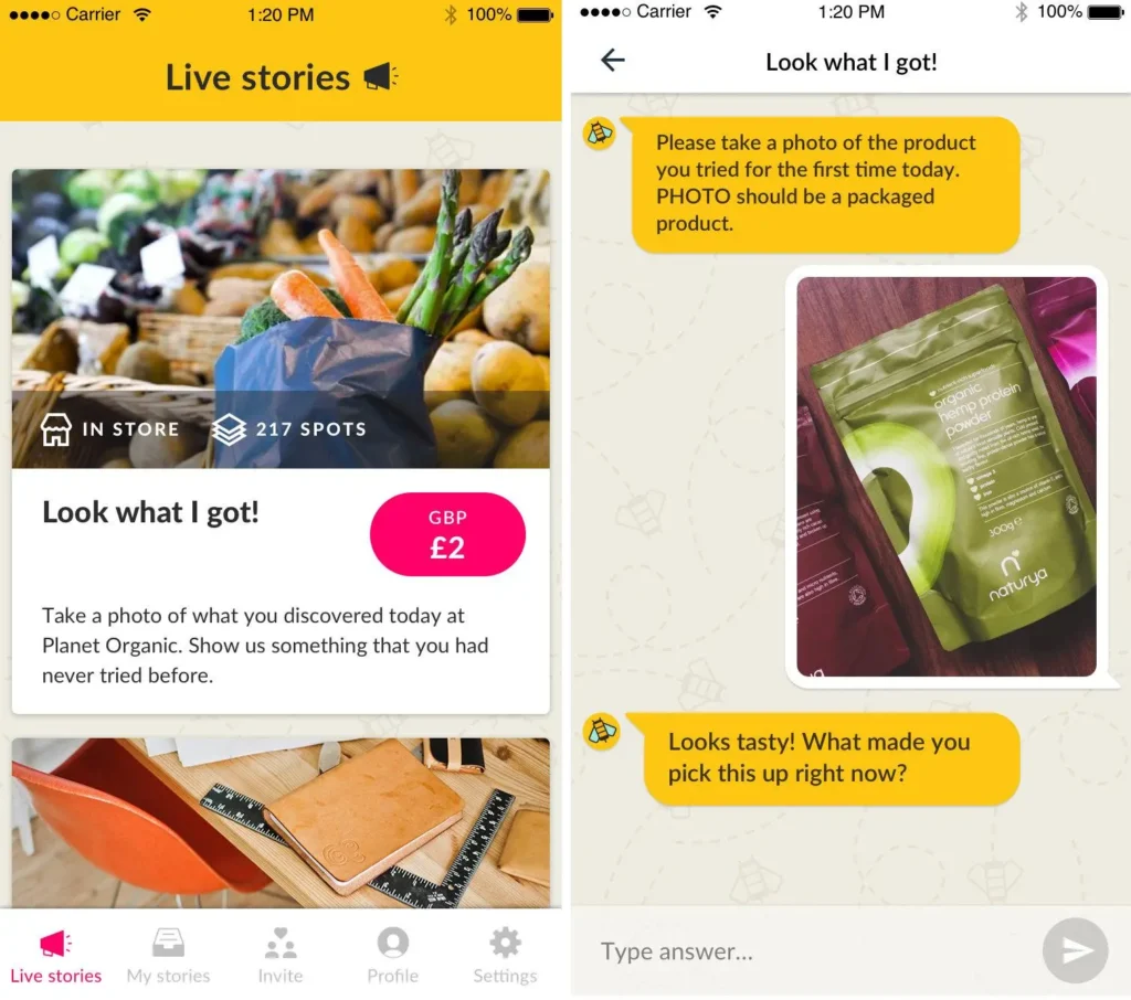 Streetbees survey chat interface for daily tasks