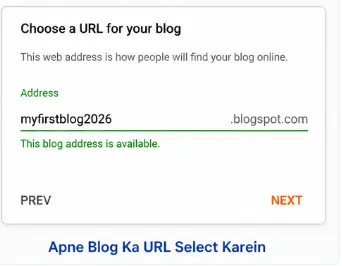 Blogger blog title setup screen for creating a new blog