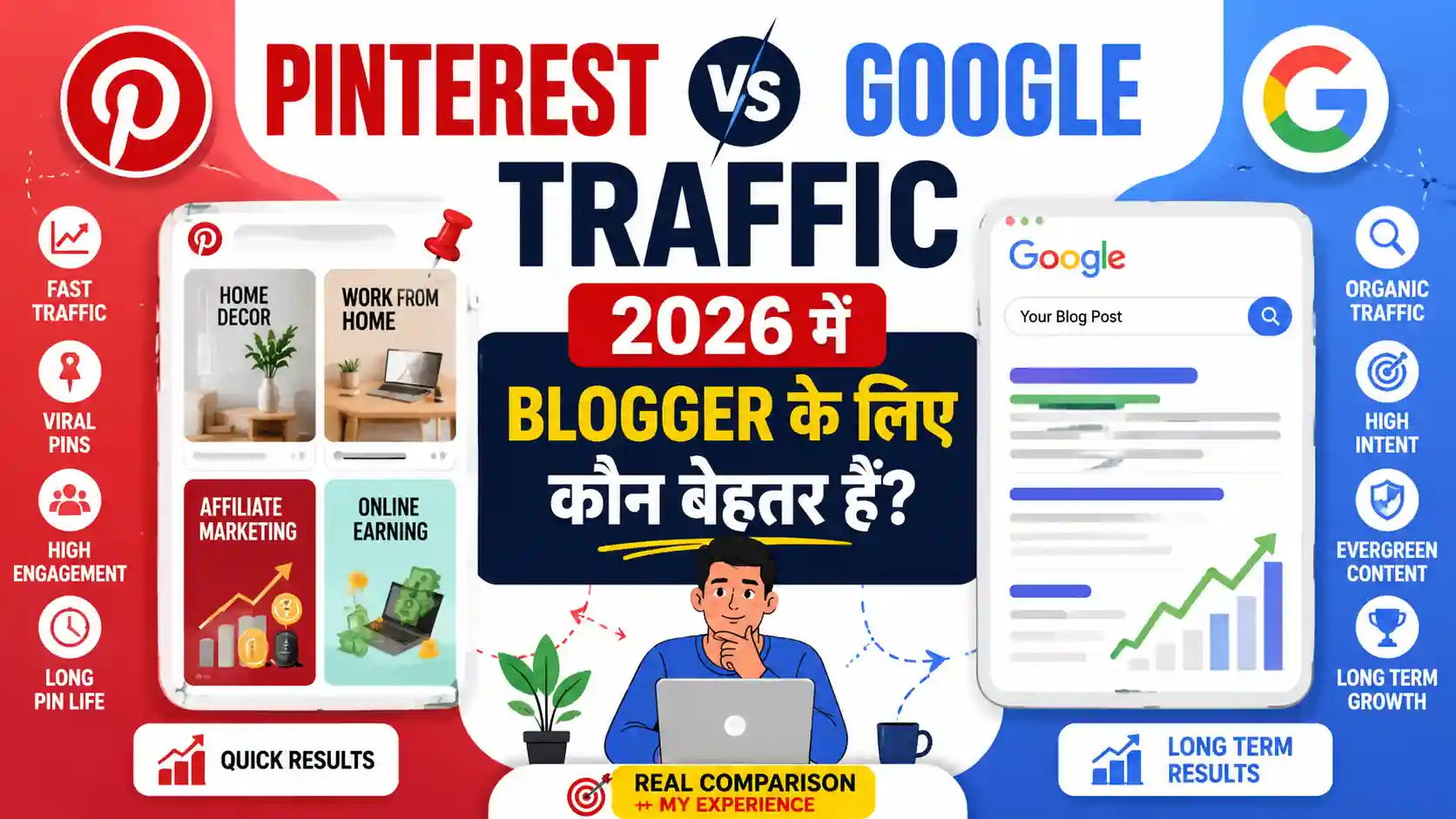Pinterest vs Google Traffic comparison for bloggers in 2026 showing Pinterest and Google traffic differences