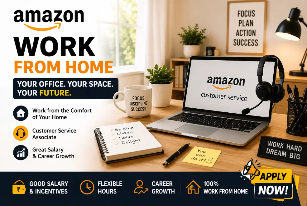Amazon work from home setup with laptop headset and organized home workspace