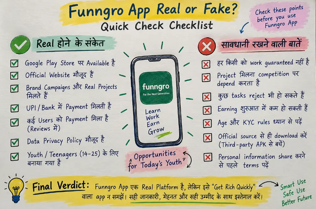Funngro App Real or Fake check करने की checklist