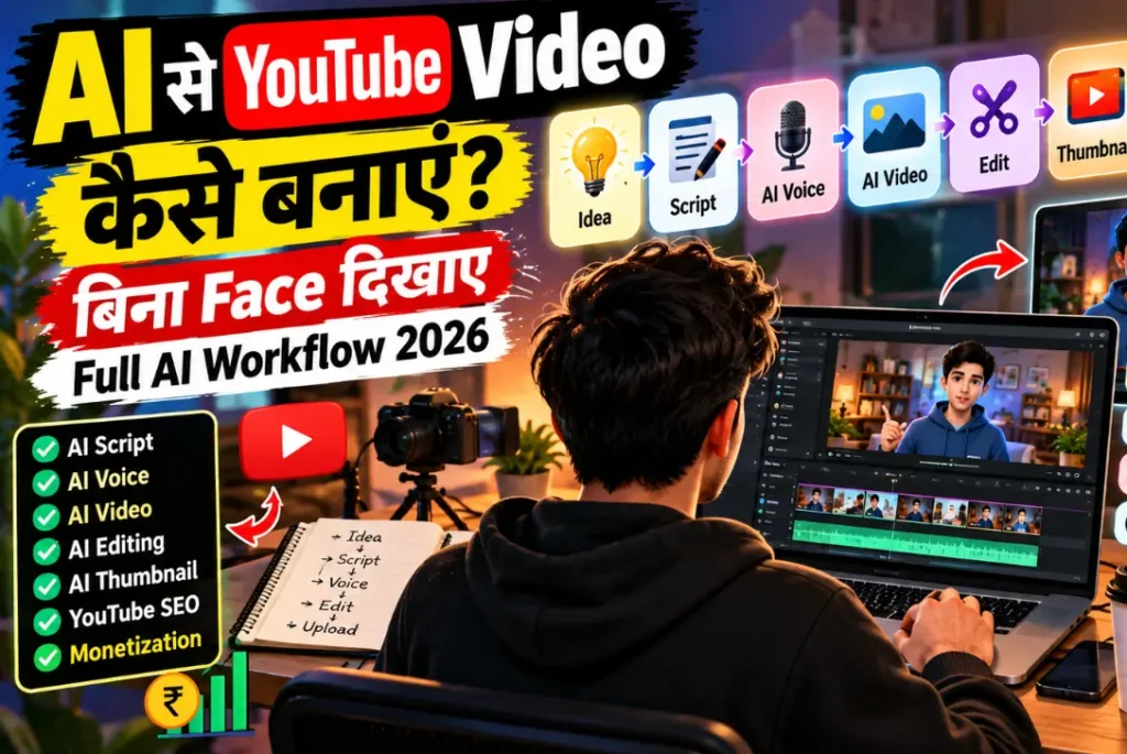 AI se bina face dikhaye YouTube video banane ka complete workflow 2026